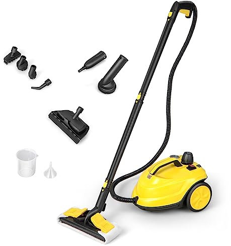 RELAX4LIFE Dampfreiniger 2000 W, Dampfdruck: 5 bar, Flächenleistung: 108 m², Tank: 1,8 L, Aufheizzeit: 8 min., Steam Cleaner mit Bodenreinigungsset & Düsen, für Teppich, Boden, Fenster (Gelb)