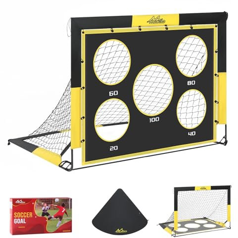 MoKo Fussballtore für Garten Kinder 2 In 1 Portable Pop Up Fußballtor Trainer mit Torwand für Kinder Erwachsene, Fussballtor mit 5 Schussloecher und Tragetasche, Bodennägeln für Indoor Outdoor