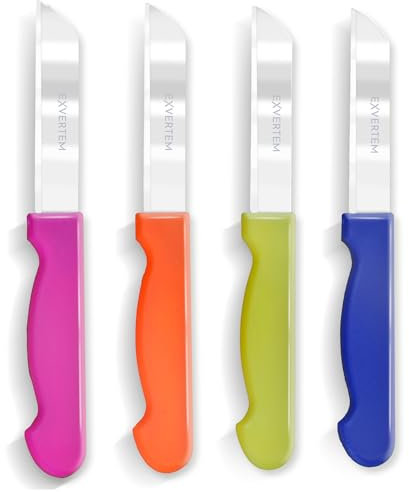 EXVERTEM® Obstmesser Gemüsemesser, Set von 4 Stück, Bunt, Kleine Messer aus Edelstahl mit ergonomischen Griff, Messer zum Schneiden von Obst und Gemüse oder zum Schälen