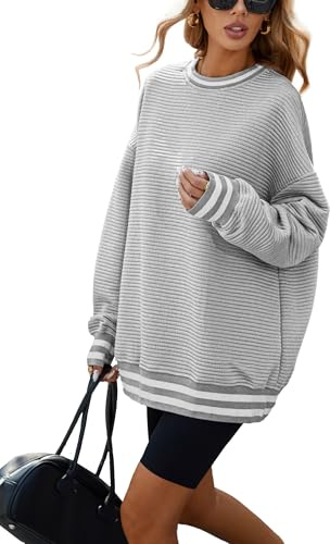 Famulily Workout Sweatshirt Women Casual Baggy Jumpers Thermal Going Out Tops for Ladies Gray XL