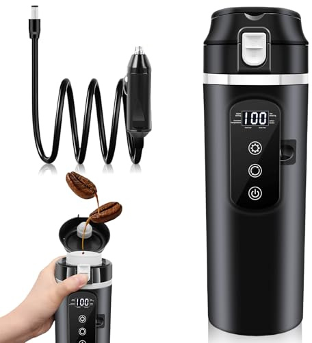 Bollitore da viaggio per auto, riscaldato 12 V/24 V, 500 ml, a prova di perdite, mini bicchiere elettrico portatile per auto, camion, campeggio (nero)
