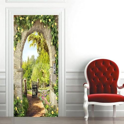 TACOKI Murales Para Puertas Jardín, Pegatina Puerta Vista Al Jardín 3D Papel Pintado Autoadhesivo Mural Poster Puertas Pegatinas para Cocina Sala de Baño Decorativos 100x200 cm v2384