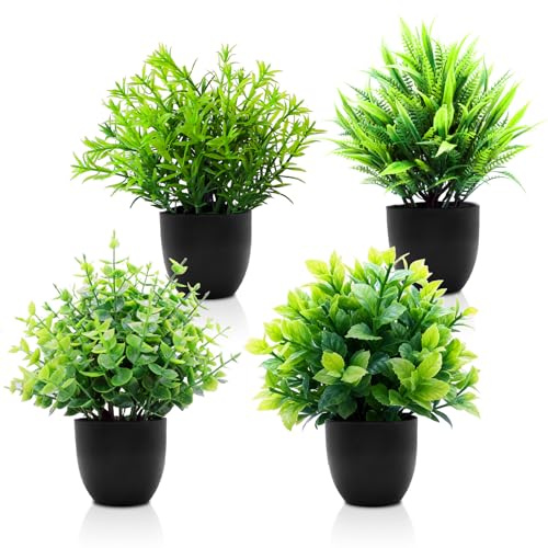 EOPUOZS Juego de 4 Planta Artificial, Plantas Artificiales Decorativas con Maceta, Fácil de Cuidar y Duradera, para Sala de Estar, Cuarto de Baño, Balcón, Decoración de Mesa, Negro