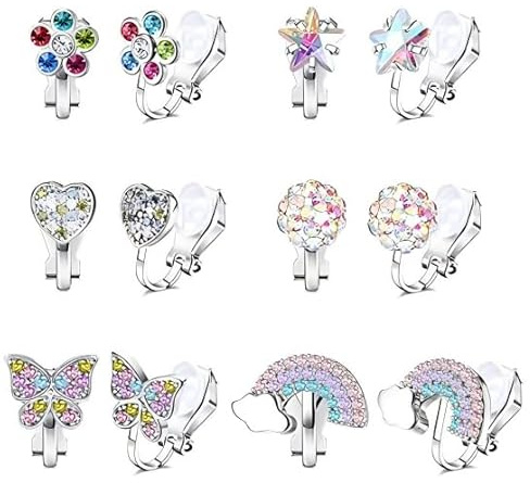 Rainway 6 Paia Di Orecchini A Clip Per Ragazze, Orecchini A Clip Ipoallergenici Senza Fori, Design Di Cuore, Farfalla, Stella E Fiore
