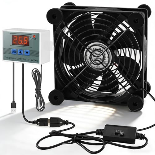 Joycabin USB PC-fläkt, 120 mm, höljefläkt med digital temperaturregulator, 5 V USB-fläkt med 3 justerbara hastigheter, dubbla kullager, tyst kylfläkt för PC, bärbar dator, TV, router, chassi