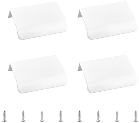 MOROBOR Lot de 4 poignées en aluminium invisibles pour garde-robe, poignées encastrées pour placards, tiroirs, portes coulissantes, placards (50 mm, blanc)