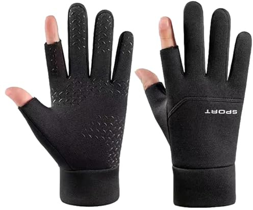 EFRJUWI Guantes de Invierno for Hombre con Forro Terciopelo, cálidos, Antideslizantes y Dos Dedos al Descubierto for Conducir Montar en Moto. Resistentes Viento Agua por Ciclismo, Running