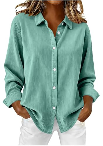 GMQWRK Camicetta oversize da donna in velluto a coste, casual, a maniche lunghe, con bottoni, con colletto e pieghe sul retro, camicetta da lavoro, per autunno, primavera, ballo di fine anno, ritorno