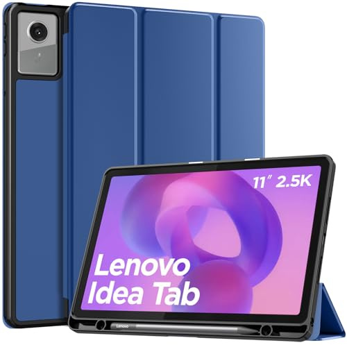 MoKo Funda para Lenovo Idea Tab 11 2025 con Soporte para Lápiz, Carcasa Ultra-Fina de Cuero PU con Soporte Tri-Fold y Auto Sueño/Estela, Azul Marino