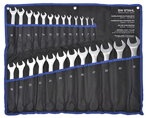 SW-Stahl 00925L Gabelringschlüsselsatz 6-32 mm, 25-teilig I Ringschraubenschlüssel I Doppel-Schraubenschlüssel I Ringschlüssel-Set I Maulschlüssel I Ringmaulschlüssel
