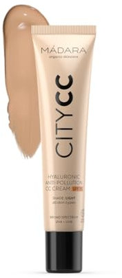 MÁDARA CC Cream Colour Corrector - Anti-Pollution CC Cream Foundation SPF15 LIGHT BEIGE - 40ml, With hyaluronic acid & mineral UVA/UVB sunscreen, Lightweight natural colour, COSMOS Natural certified