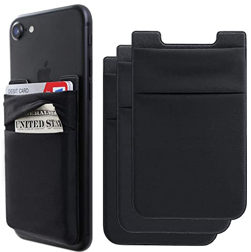 Handy-Kartenhalter, dehnbar, Brieftasche, Kreditkarte, Ausweishülle, Aufkleber, kompatibel mit iPhone, Samsung, Galaxy, Android-Smartphones, 3 Stück, Schwarz