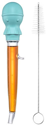 U-Taste 109℃ Hitzebeständige Große Abgewinkelte Bratenspritze Tritan Putenfleisch-Fettpipette mit Silikon Oktopus-Saugkopf und Reinigungsbürste zum Kochen Braten Begießen (1.5 OZ/44 ML, Aqua Sky)