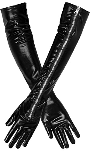 Boland 03162 - Handschuhe Opera Kinky, 1 Paar, schwarze Armstulpen, Leder-Look, Reißverschluss, Kostüm, Karneval, Mottoparty, Halloween
