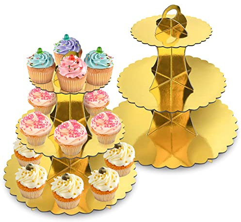 2 Supports Présentoir Gâteau Carton, Présentoir à Cupcakes, Tour D'affichage Cupcake Plateau pour Le thé L'après-Midi,Dessert ,Fruits, Nourriture, Fournitures de Fête Mariage d'anniversaire