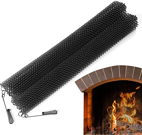 Yeeda Fireplace Mesh Screen Curtain, 2 stycken värmebeständiga metallgaller för eldstäder, dekorativ scroll-design gnistskyddskedja för hemmaspis, blockerar effektivt
