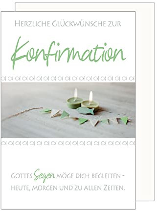 Edition Seidel Premium Glückwunschkarte zur Konfirmation mit Umschlag. Konfirmationskarte mit Spruch Karte Grusskarte Herzliche Glückwünsche Fische Kerzen Junge Mädchen (KF305 SW023)