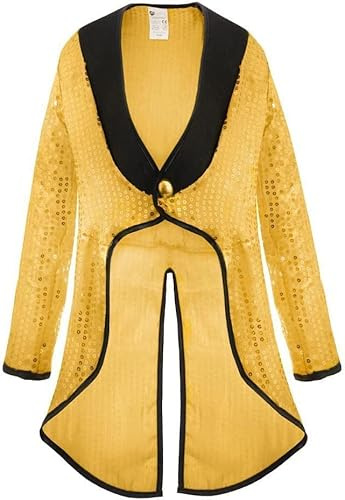 Adults Gold Sequin Tailcoat - X-Large - Gold Sequin Tailcoat with Gold Buttons and Black Piping - Adults Party Dance Show Stage Show Fancy Dress Costume Accessory