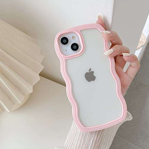 QLTYPRI Kompatibel mit iPhone 13 Hülle, iPhone 14 Transparent Case Aesthetic Curly Handyhülle Frauen Mädchen Girls Süßes Wellen Design Silikon TPU Bumper Schutzhülle - Rosa