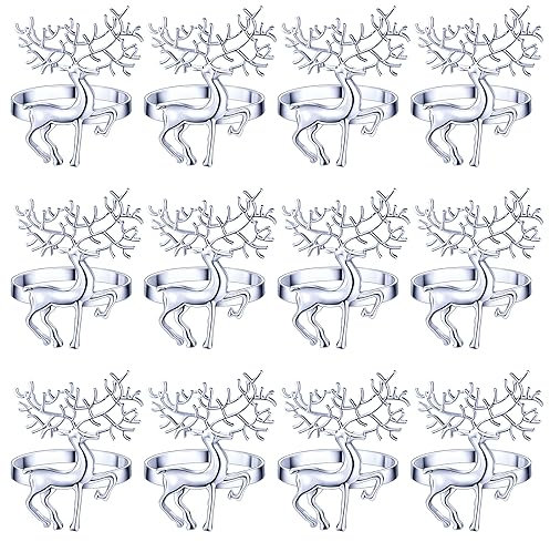 YoniYa 12 Stück Weihnachten Hirsch Serviettenringe Rentier Serviettenhalter Hirsch Serviettenschnalle für Weihnachten Tischdekoration Thanksgiving Party Abendessen