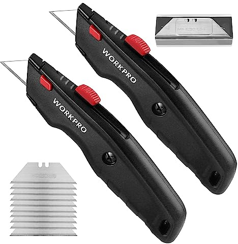 WORKPRO Premium Utility Knife, Retractable All Metal Heavy Duty Box Cutter, Quick Change Blade Razor Knife, with 10 Extra Blades