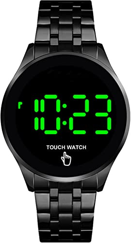 findtime Watches for Men Women, LED Touch Screen Digital Black Watch Backlight Fashion Stainless Steel Wristwatch 30M Waterproof Business Classic Dress Designer