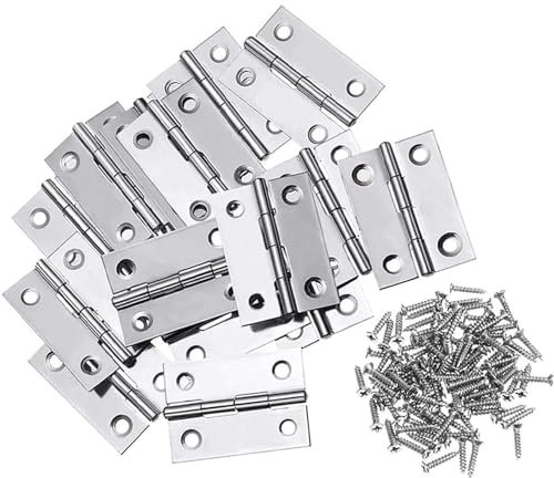 12 Stück Scharniere Klappbar, 38mm × 28mm Edelstahl Scharnier Klavierband Scharnieren Klein Scharnierband für Türen Fenster Schränke mit 48 Stück Schrauben