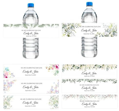 HERSTL 30 Stück Personalisierte Etiketten, Flaschenetiketten, Aufkleber, Blätter-Dekor, Individueller Namenstext, Geburtstage, Taufe, Hochzeit, Bar Mitzvah-Dekor, Selbstklebende Süßigkeitenverpackung