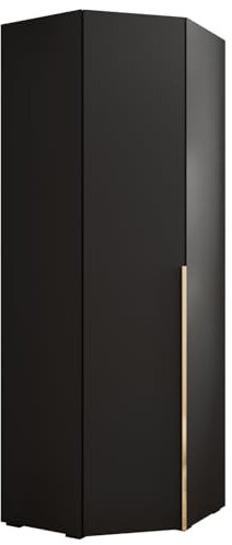 MEBLE KRYSPOL Inova 1 Eckschrank - Kleiderschrank mit Regalen und Stangen - Aufbewahrungsmöbel - für Schlafzimmer, Jugendzimmer, Flur - 236,7x81,7x47cm - Schwarz, Handgriff Gold