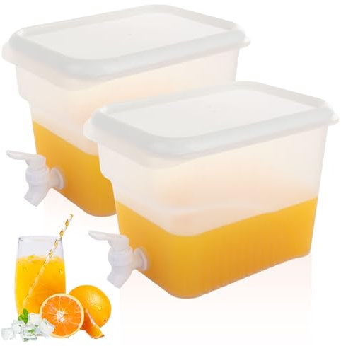 LOPYXBR 2PCS Drink Dispenser with Tap 5.5L Plastic Water Dispenser with Tap Clear Fridge Water Dispenser for Beverage, Drink, Juice, Iced Tea