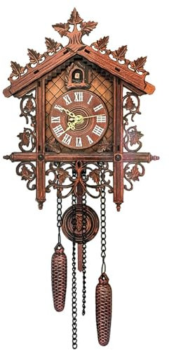 Cuckoo Clock Vintage Coo Coo Clock for Wall Carved Traditional Koo Koo Clock with Pendant Roman Numeral Decorative Density Board Wall Clock for Home Living Room