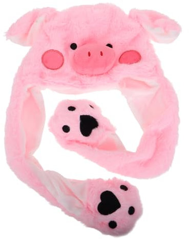 VICASKY Niedliches Schweinchen-kostümzubehör – Kindermütze Mit Beweglichen Ohren Weihnachtsmütze Aus Plüsch Tierohren