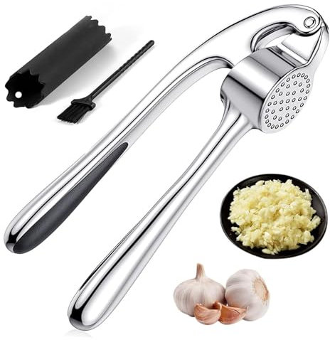 Presse Ail, Presse-Ail de Cuisine Professionnelle Presses Ails Inox Ecrase Ails Manuel Broyeur Extra Fort et Durable — Facile à Presser et Utiliser et à Nettoyer, Passe au Lave-Vaisselle