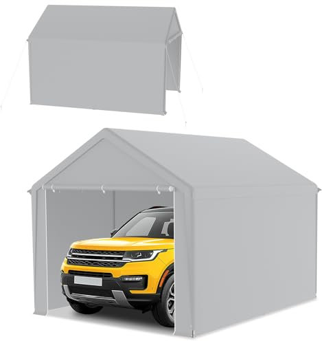 Froadp Tente de carport, 3 x 4 m, tente de stockage, tente de pâturage et garage de tente, abri stable avec bâche en polyéthylène, résistante aux UV et imperméable, idéale pour voiture, camion, jardin