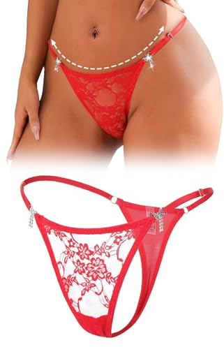 ohyeahlady String tanga damer sexig tunn justerbar stringtrosa med strass-dekor miniunderkläder brasilianska trosor spets genomskinliga trosor mikrobikini underbyxor T-back låg midja stora storlekar
