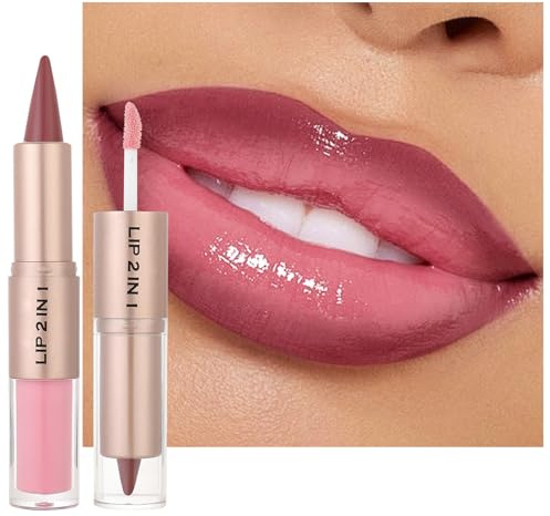 Erinde 2 in 1 Matita Labbra e Lucidalabbra, Lucidalabbra Idratante con Lip Liner Opaco Effetto Velluto, Colore Intenso a Lunga Durata Combo Labbra, Formula Idratante per Labbra Più Piene, Cruelty-free
