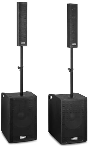 Vonyx VX1080BT – Sistema 2.2 Activo 1250W con Bluetooth 5.3, USB, SD, Doble subwoofer 15”, Micro, Trolley, Funda y Soportes, Equipo de Sonido Profesional para Eventos, Fiestas y DJ, Color Negro