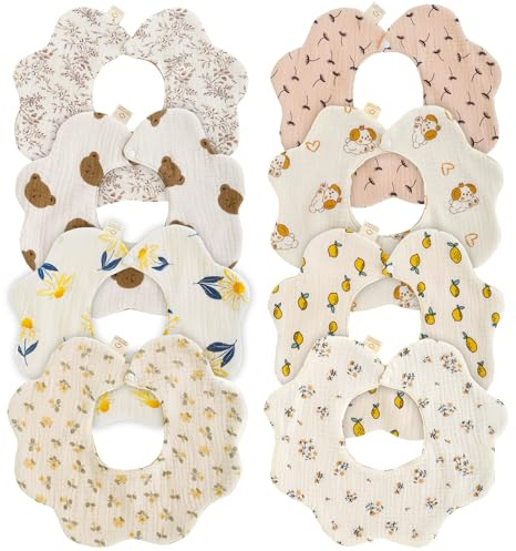 HuhWafee 8 stycken babyhaklappar, dubbelsidig användning, 360 graders roterbara, 100 % bomullshalsdukar mjuka och absorberande, baby muslinhalsduk för nyfödda, pojkar och flickor