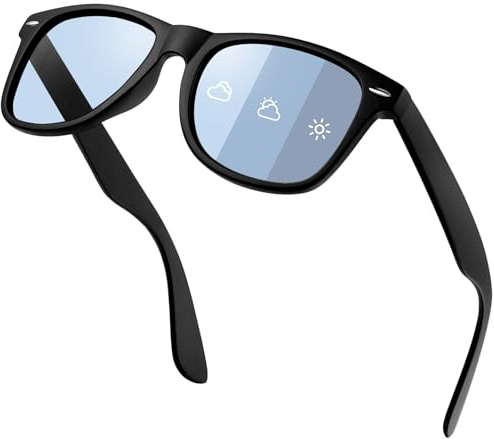 KANASTAL Lunettes de Soleil Photochromiques Homme Femme Mode Lunette de Soleil Polarisées Rectangulaire Légère Classique Style UV400 Bleu Clair à Bleu Foncé