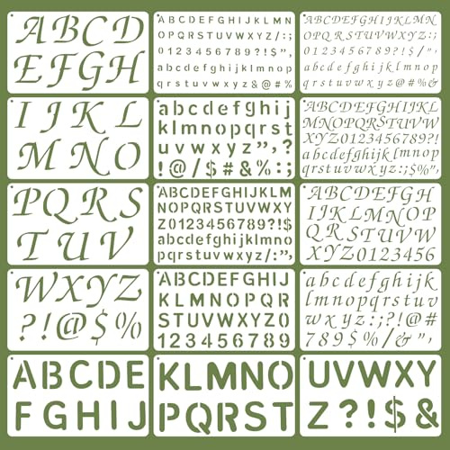 Elegaperma 15 stencil con lettere piccole, 25 × 15 cm, stencil per lettere, stencil riutilizzabili per scrapbook, accessori per bricolage, pittura fai da te