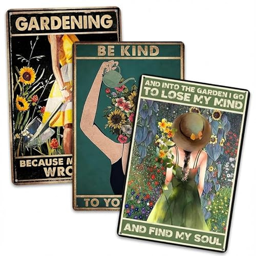 Gardening Gifts for Women, Set of 3 Funny Metal Garden Signs, Outdoor Garden Decor for Outside Yard Patio, Gifts for Gardeners Woman, Vintage Art Accessories, 8x12 Inch (3-Pack Complete Set)
