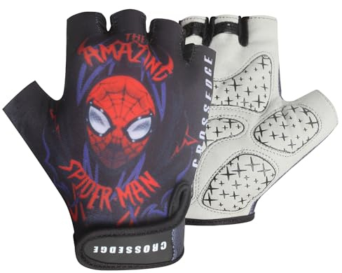 Crossedge Kids Cycling Gloves Half Finger Padded Gloves Breathable, Non-Slip Bicycle Gloves for Boys and Girls Ideal for Indoor and Outdoor Sports. (Black Spider, XS/XXS)