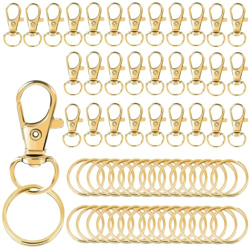 60 Pièces Porte Clef Mousqueton, Crochet Porte Clef, Attache Portes Clef | Mousqueton Portes Clé, Anneaux Porteclé, Mousqueton Portesclef Métal, Crochet PorteClés, pour Bijoux, Main (Or)