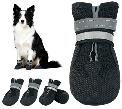 Dricar Bottes Chien, Ensemble de 4 Chaussures pour Chiens Antidérapant, Bottes de Protection pour Chien Imperméable pour Chiens de Taille Petit Moyenne et Grande (Noir Respirant, M)