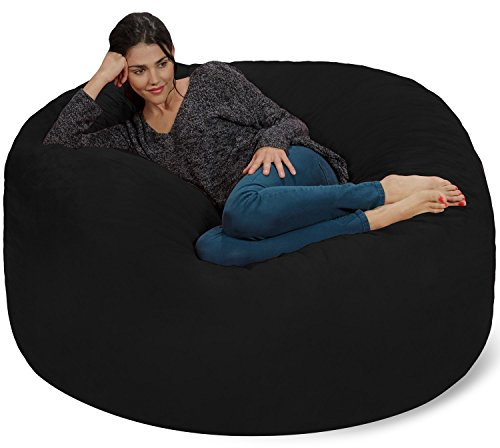 Chill Sack Bohnenbeutelstuhl: Riesen Memory Foam Möbel Taschen und große Liege - großes Sofa mit großen Wasser resistent Soft Micro Suede Cover - Schwarz, 5 Fuß
