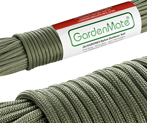GardenMate Paracord 550 Professionelles Nylon Outdoor-Seil Oliv-Grün 31m lang 4mm dick - Kernmantel-Seil aus 7 Kernfäden aus reißfestem Nylon