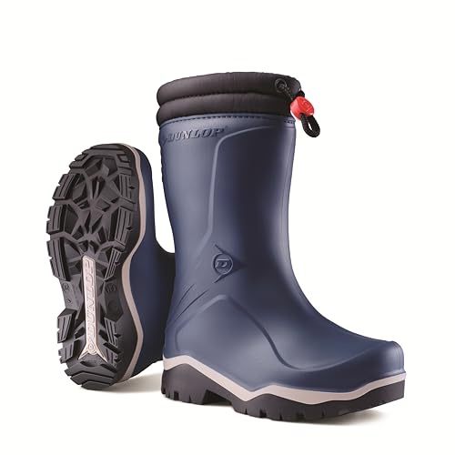 DUNLOP Blizzard – Stivali termici da neve per bambini – Stivali invernali imbottiti per ragazze e ragazzi – 100% impermeabili e caldi - Blu/Grigio/Nero – Taglie 24