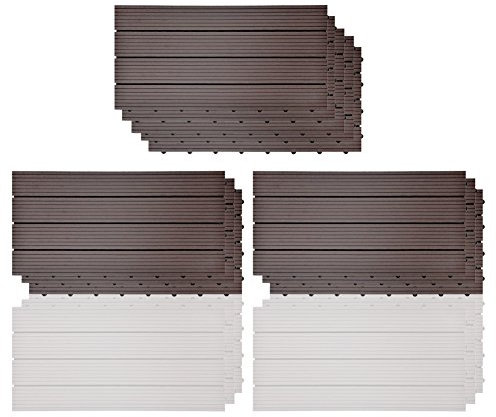 S SIENOC 11 Stück/ca. 2m² WPC Terrassenfliesen |Terrassendielen 60x30 cm | WPC DIY Fliesen Holz Kunststoff Composite Outdoor Bodenbelag | Antikorrosion | (11 Stück / 2 m²) Dunkelbraun