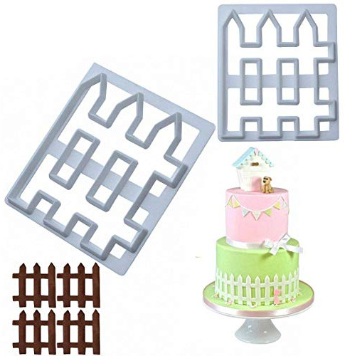 MoldFun 2Pcs Wood Fence Cookie Cutter Plastic Mold for Fondant, Gum Paste, Cake Border Decorating