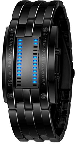 Fashion Mens Binary Sports Watch Digital LED Matrix Waterproof Outdoor Casual Black Bracelet Blue Backlit Men's Square Watch